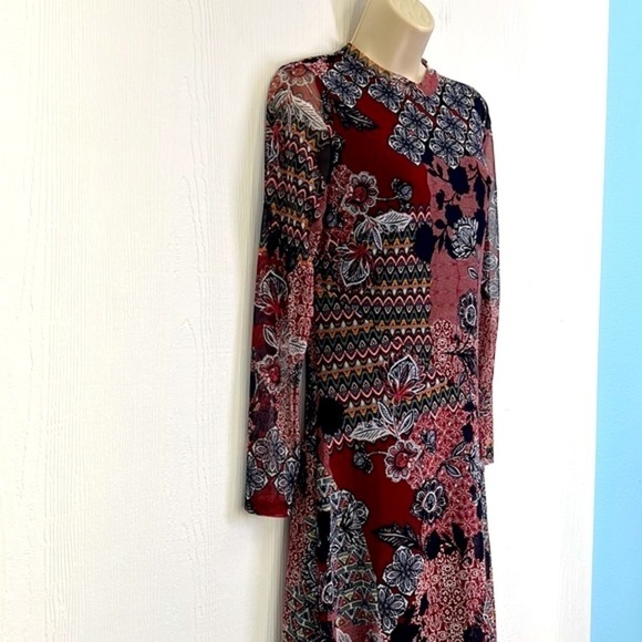 Enfocus Studio - Beautiful Printed Burgundy Floral Mesh Maxi Dress Size 8 - Picture 5 of 11